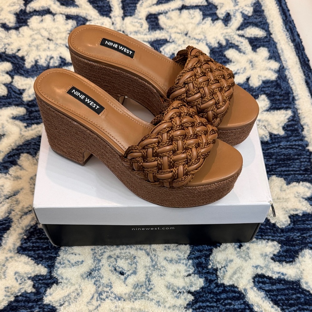 Nine West Tan Woven Platform Heels